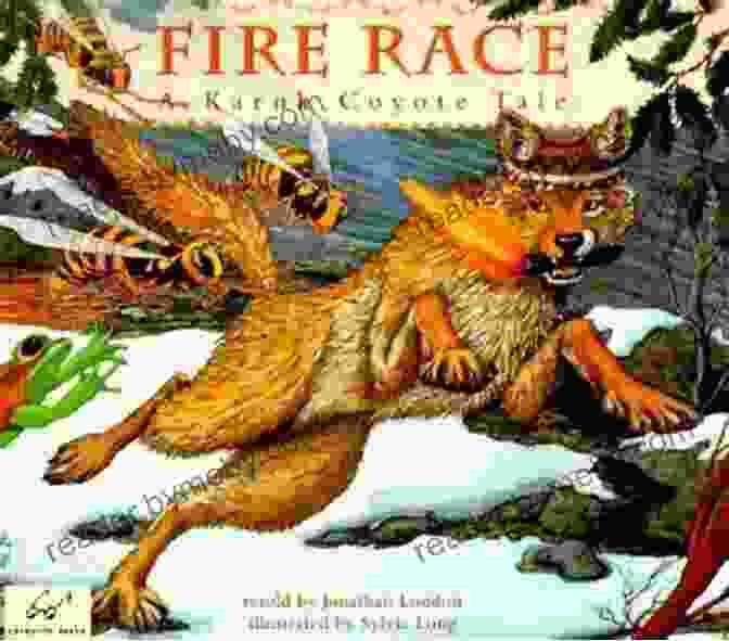 A Majestic Coyote Standing Amidst Flames, Representing The Karuk Coyote Tale Fire Race: A Karuk Coyote Tale Of How Fire Came To The People