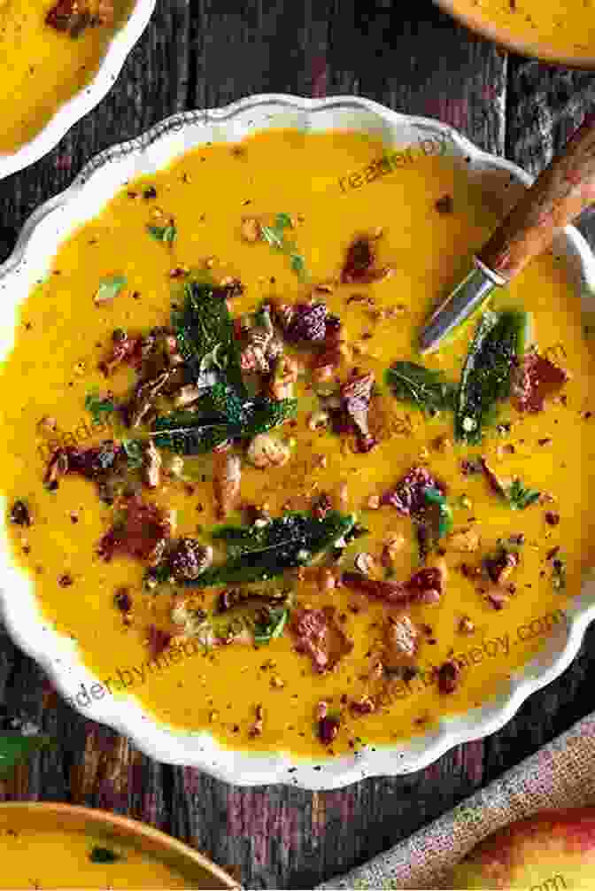 A Steaming Bowl Of Creamy Butternut Squash Soup, Garnished With Toasted Pumpkin Seeds And A Drizzle Of Olive Oil Root To Leaf: A Southern Chef Cooks Through The Seasons