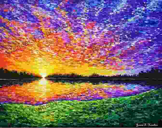 A Vibrant Oil Painting Of A Sunset Over A Lake, Capturing The Essence Of A Peaceful Evening Capturing The Moment In Oils