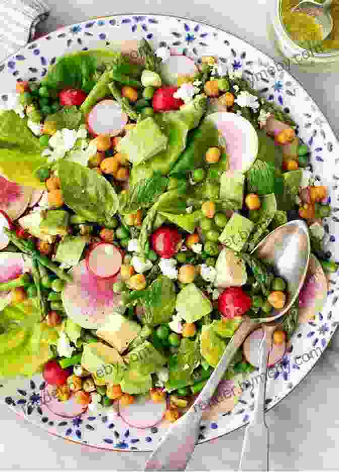 A Vibrant Spring Salad Adorned With Fresh Greens, Crisp Radishes, And Delicate Peas, Drizzled With A Zesty Lemon Herb Vinaigrette Root To Leaf: A Southern Chef Cooks Through The Seasons