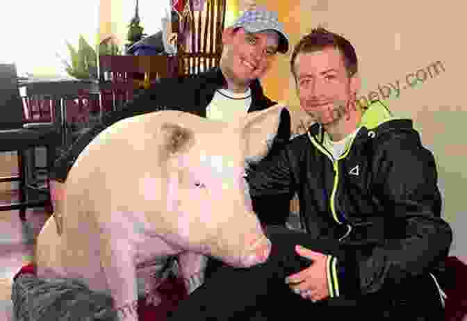 Two Men, Steve Jenkins And Derek Walter, Stand Smiling With Esther The Pig In Their Arms. Happily Ever Esther: Two Men A Wonder Pig And Their Life Changing Mission To Give Animals A Home