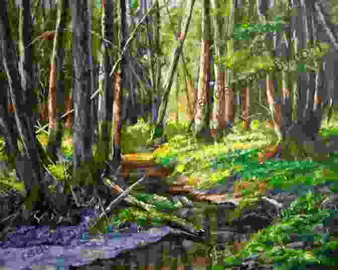 Watercolor Painting Of A Serene Forest Scene, Capturing The Dappled Sunlight Filtering Through The Canopy. David Curtis Light And Mood In Watercolour